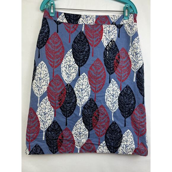 Boden Women's Size 8L Red White Blue Leaf Print Knee Length Lined Skirt - Picture 1 of 8